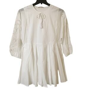 Chelsea & Violet Med Ultra White Tropical Dress Long Eyelet Sleeves 100% Cotton